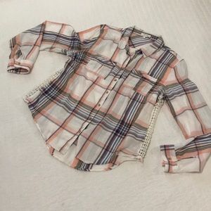 Plaid button up top